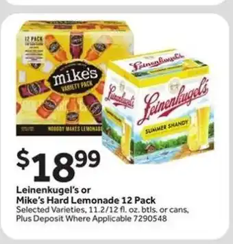 Stop&Shop Leinenkugel's or Mike's Hard Lemonade 12 Pack offer
