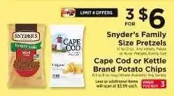ShopRite Snyder's Family Size Pretzels, Cape Cod or Kettle Brand Potato Chips offer