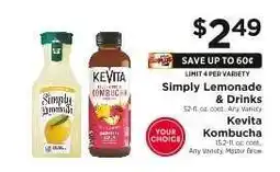 ShopRite Simply Lemonade & Drinks, Kevita Kombucha offer
