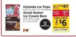 ShopRite Holanda Ice Pops / Good Humor Ice Cream Bars offer