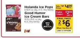ShopRite Holanda Ice Pops / Good Humor Ice Cream Bars offer