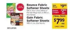 ShopRite Bounce Fabric Softener Sheets / Gain Fabric Softener Sheets offer
