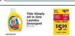 ShopRite Tide Simply All In One Laundry Detergent offer