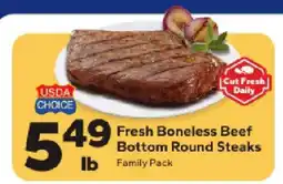 Save a Lot Fresh Boneless Beef Bottom Round Steaks offer