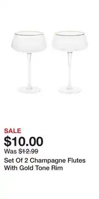 TJ Maxx Set Of 2 Champagne Flutes With Gold Tone Rim offer