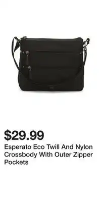 TJ Maxx Esperato Eco Twill And Nylon Crossbody With Outer Zipper Pockets offer