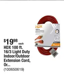 The Home Depot HDX 100 ft. 16/3 Light Duty Indoor/Outdoor Extension Cord, Orange offer