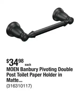 The Home Depot MOEN Banbury Pivoting Double Post Toilet Paper Holder in Matte Black offer