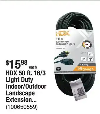 The Home Depot HDX 50 ft. 16/3 Light Duty Indoor/Outdoor Landscape Extension Cord, Green offer
