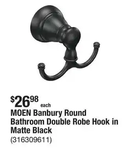 The Home Depot MOEN Banbury Round Bathroom Double Robe Hook in Matte Black offer
