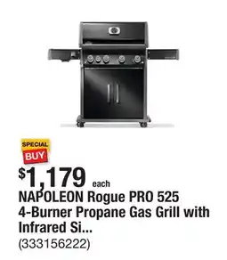 The Home Depot NAPOLEON Rogue PRO 525 4-Burner Propane Gas Grill with Infrared Side Burner in Black offer