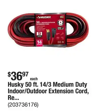 The Home Depot Husky 50 ft. 14/3 Medium Duty Indoor/Outdoor Extension Cord, Red/Black offer