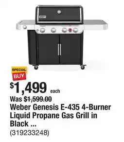 The Home Depot Weber Genesis E-435 4-Burner Liquid Propane Gas Grill in Black with Side Burner offer
