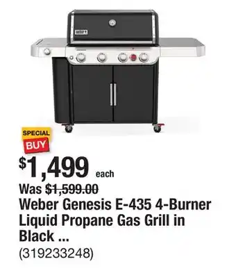 The Home Depot Weber Genesis E-435 4-Burner Liquid Propane Gas Grill in Black with Side Burner offer