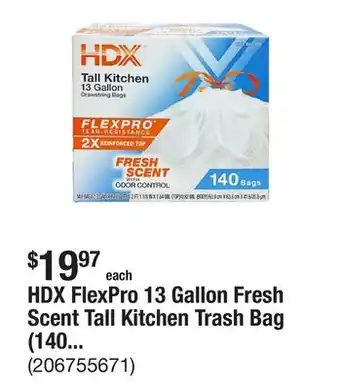 The Home Depot HDX FlexPro 13 Gallon Fresh Scent Tall Kitchen Trash Bag (140-Count) offer