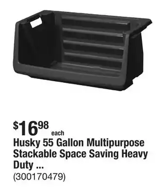 The Home Depot Husky 55 Gallon Multipurpose Stackable Space Saving Heavy Duty Storage Bin in Black offer