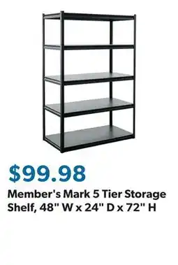 Sam's Club Member's Mark 5 Tier Storage Shelf, 48 W x 24 D x 72 H offer