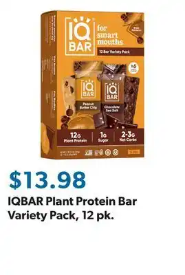 Sam's Club IQBAR Plant Protein Bar Variety Pack, 12 pk offer