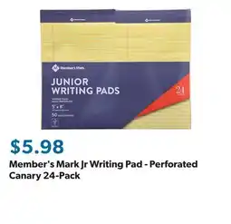 Sam's Club Member's Mark Jr Writing Pad - Perforated Canary 24-Pack offer