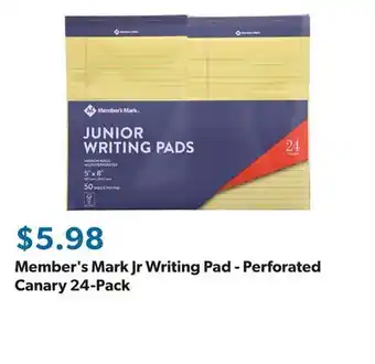 Sam's Club Member's Mark Jr Writing Pad - Perforated Canary 24-Pack offer