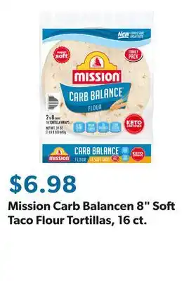 Sam's Club Mission Carb Balancen 8 Soft Taco Flour Tortillas, 16 ct offer