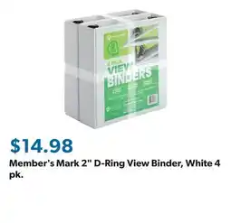 Sam's Club Member's Mark 2 D-Ring View Binder, White 4 pk offer