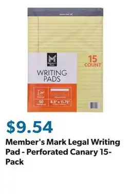 Sam's Club Member's Mark Legal Writing Pad - Perforated Canary 15-Pack offer