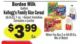 Sellers Bros Borden Milk Gallon, Kellogg's Family Size Cereal offer