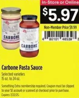 Raley's Carbone pasta sauce offer