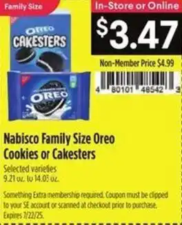 Raley's Nabisco Family Size Oreo Cookies or Cakesters offer