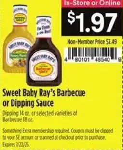 Raley's Sweet baby ray's barbecue or dipping sauce offer