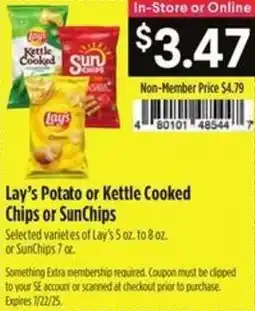 Raley's Lay's potato or kettle cooked chips or sunchips offer