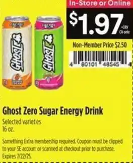 Raley's Ghost zero sugar energy drink offer