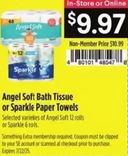 Raley's Angel soft bath tissue or sparkle paper towels offer