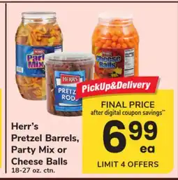 ACME Herr's Pretzel Barrels, Party Mix or Cheese Balls offer