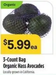 Raley's 3-Count Bag Organic Hass Avocados offer