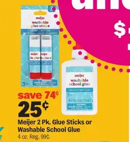 Meijer Meijer 2 Pk. Glue Sticks or Washable School Glue offer