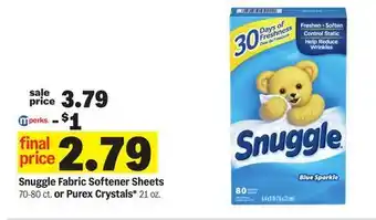 Meijer Snuggle Fabric Softener Sheets 70-80 ct. or Purex Crystals* 21 oz offer