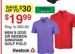 Dunham's Sports MEN'S IZOD OR REEBOK GINGHAM GOLF POLO offer