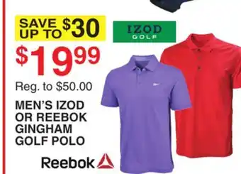 Dunham's Sports MEN'S IZOD OR REEBOK GINGHAM GOLF POLO offer