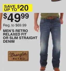 Dunham's Sports WRANGLER MEN'S RETRO RELAXED FIT OR SLIM STRAIGHT DENIM offer