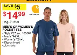 Dunham's Sports CARHARTT MEN'S OR WOMEN'S POCKET TEE offer