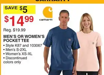 Dunham's Sports CARHARTT MEN'S OR WOMEN'S POCKET TEE offer