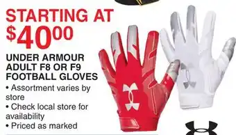 Dunham's Sports UNDER ARMOUR ADULT F8 OR F9 FOOTBALL GLOVES offer