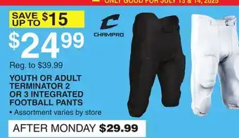 Dunham's Sports YOUTH OR ADULT TERMINATOR 2 OR 3 INTEGRATED FOOTBALL PANTS offer