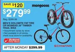 Dunham's Sports MEN'S DOLOMITE FAT TIRE OR WOMENS 26 TIMBER TRAIL BIKE offer