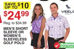Dunham's Sports VEELO GOLF MEN'S SHORT SLEEVE OR WOMEN'S SLEEVELESS GOLF POLO offer