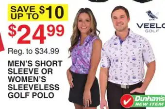 Dunham's Sports VEELO GOLF MEN'S SHORT SLEEVE OR WOMEN'S SLEEVELESS GOLF POLO offer