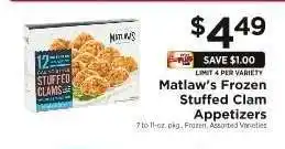 ShopRite Matlaw's Frozen Stuffed Clam Appetizers offer