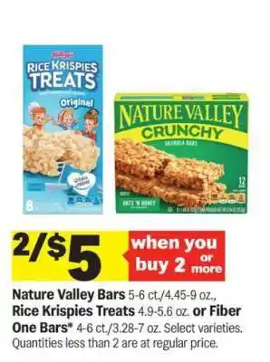 Meijer Nature Valley Bars, Rice Krispies Treats, or Fiber One Bars offer